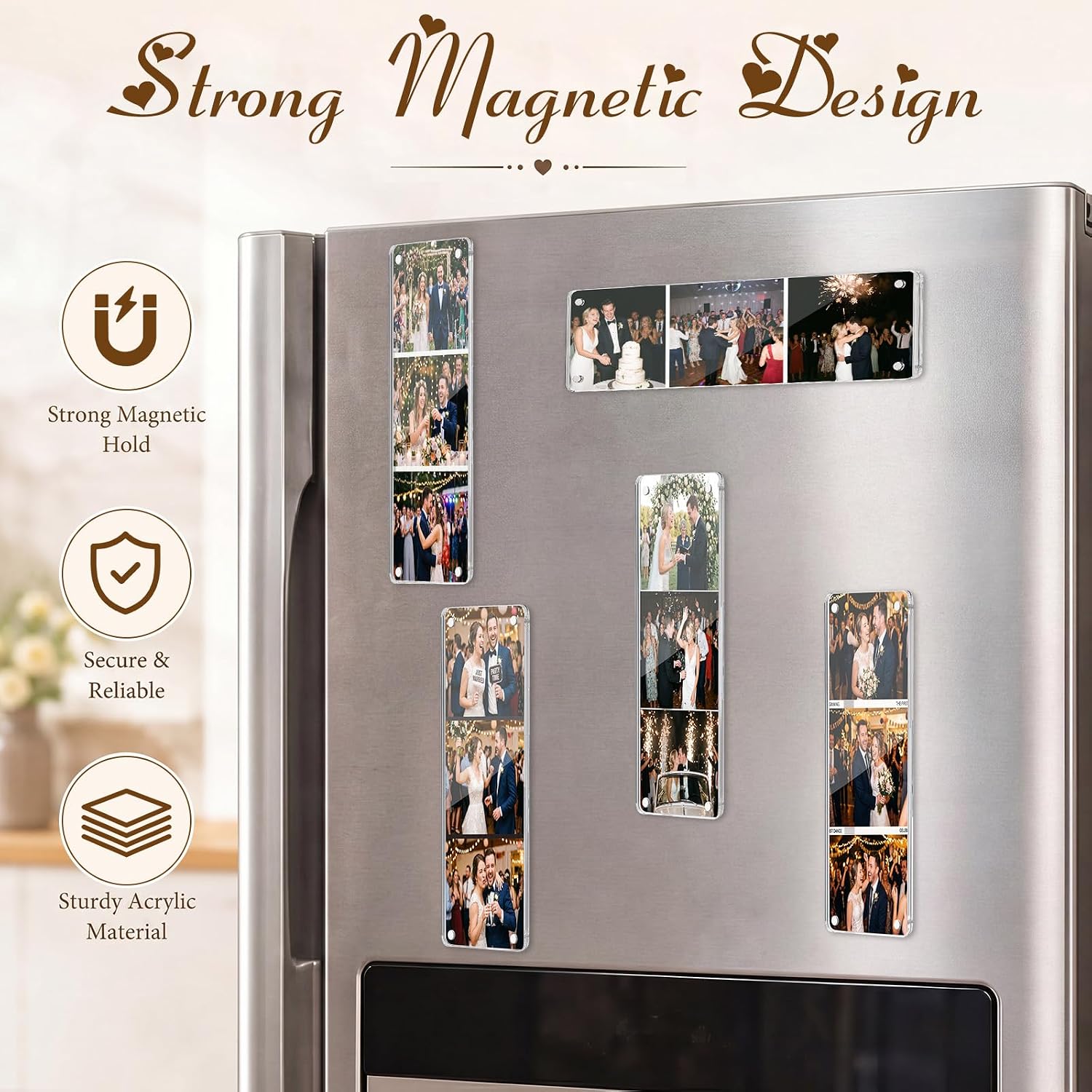 30 Pack 2x6 Inch Photo Booth Frames, Clear Acrylic Magnetic Wedding Picture Frames with Stand, Double-sided Display for Wedding Party Favors, Photo Strips, Refrigerator Magnet & Desktop Display