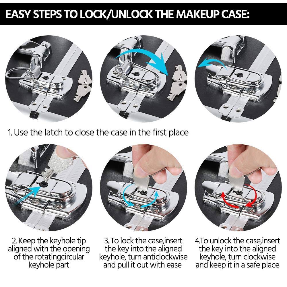 Yaheetech Professional Makeup Train Case 4 in 1 Rolling Cosmetic Trolley Makeup Case Organizer Makeup Travel Case, with 4 Detachable Removable Wheels, Pink