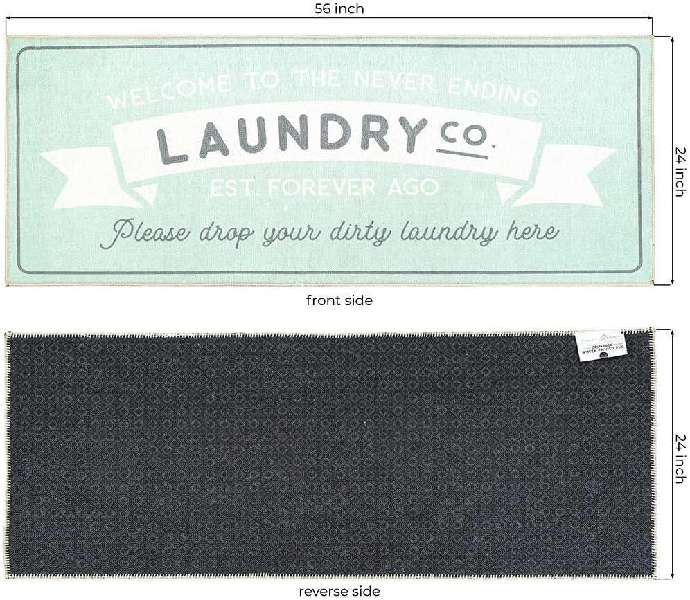 Benissimo Soft Woven Rugs, 24x56 Laundry Room Rug, 85% Cotton, Funny Non Slip Laundry Mats, Machine Washable, Bathroom Runner Floor Mat for Washroom, Kitchen, Laundry Co. Sign
