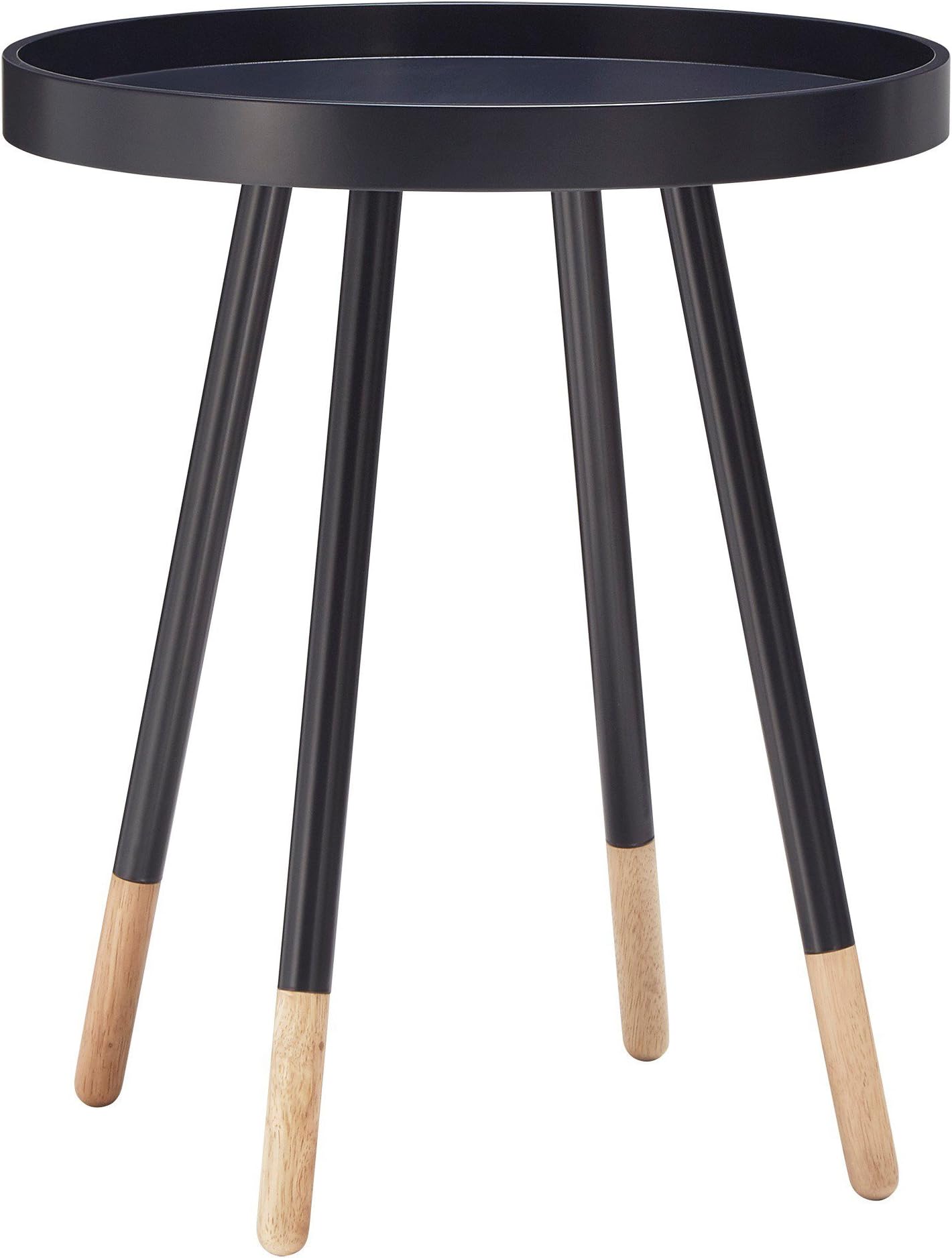 Scandinavian Marcella Paint-Dipped Round Spindle Tray-top Side Table Natural Finish Feet (Navy Black)