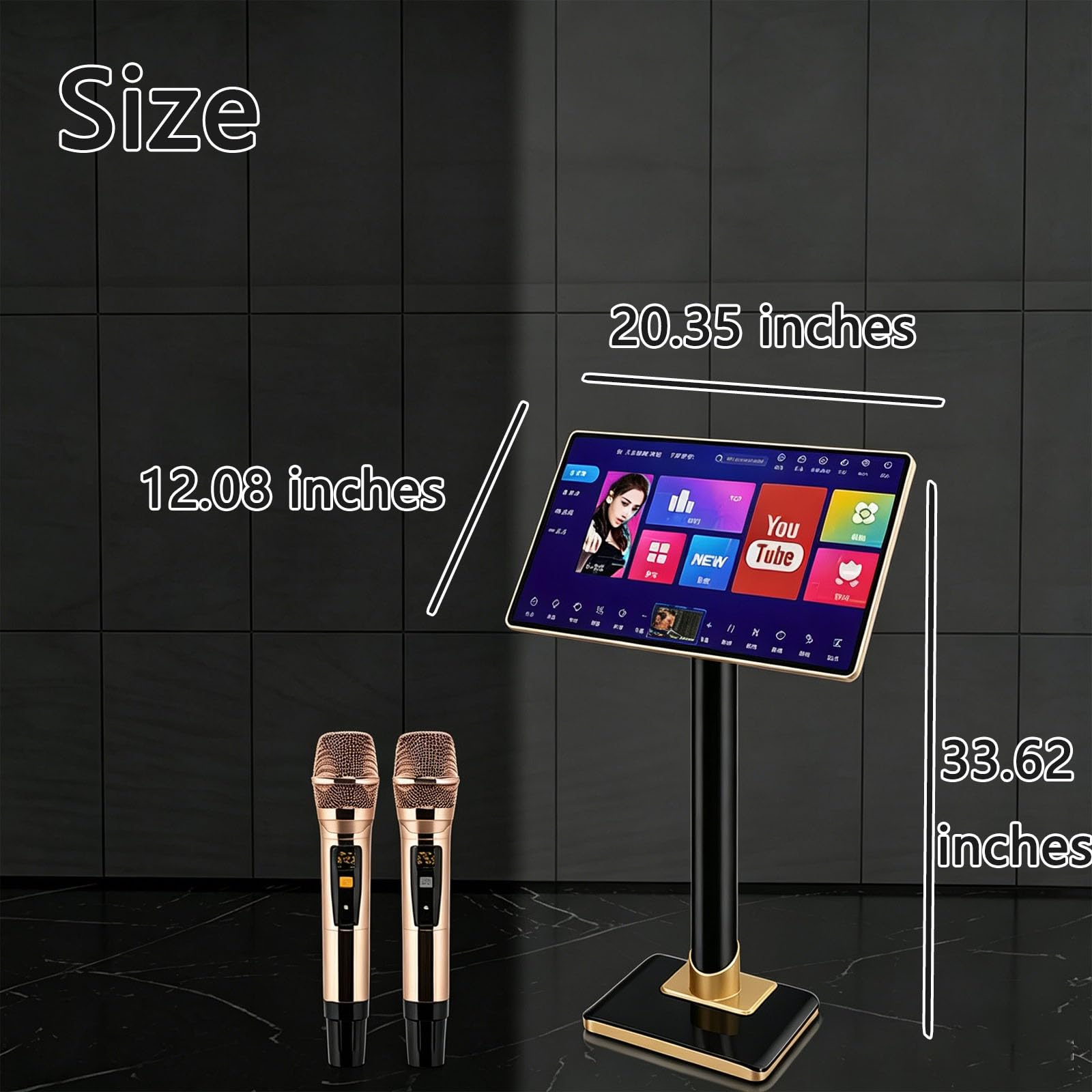 Macchina per Karaoke da 21,5 Pollici, 2 Microfoni Wireless, Sistema Touchscreen Portatile, Altoparlante Stereo Integrato E Bluetooth, Controllo Tramite App per Smartphone