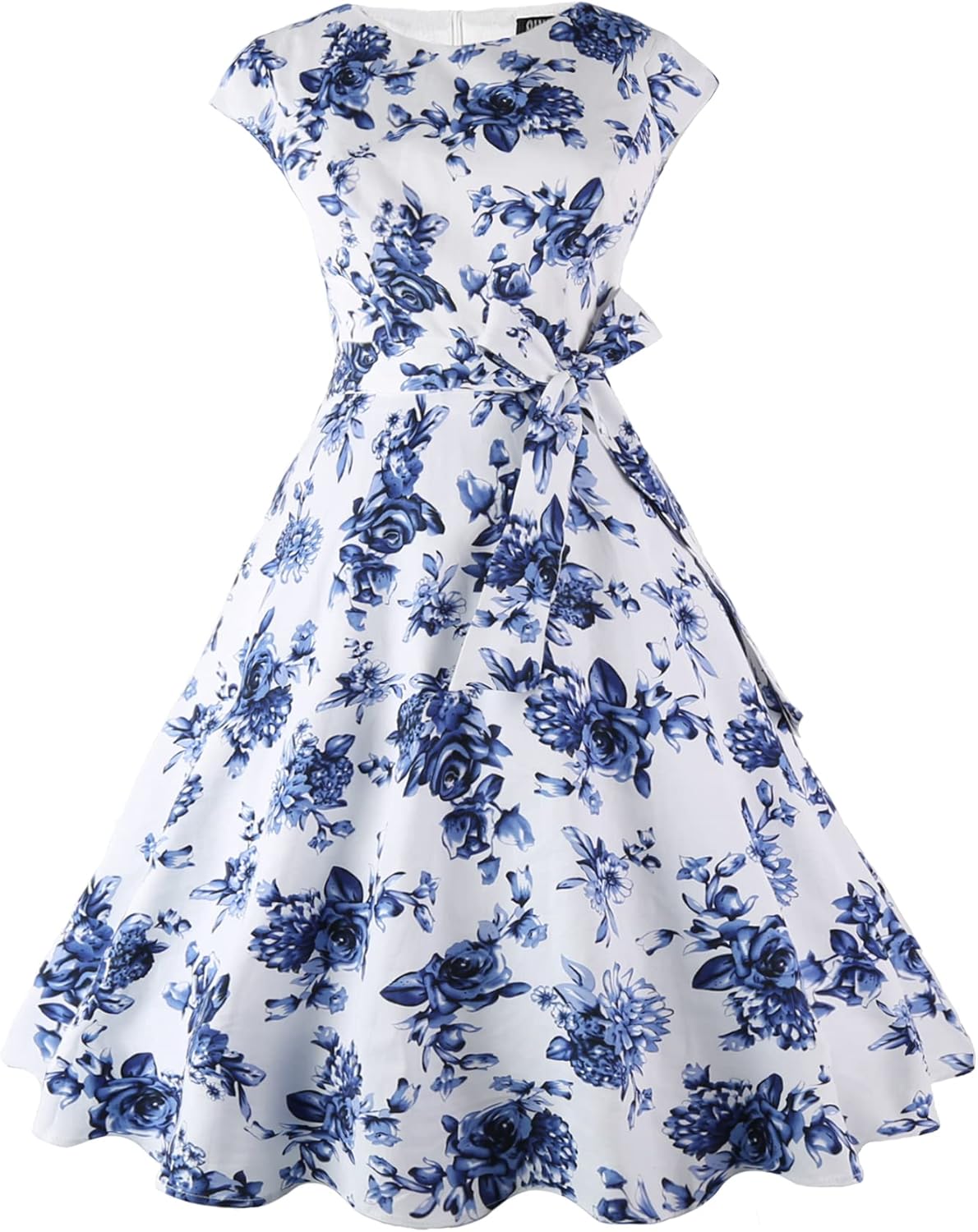 PUKAVT Women's 1950 Boatneck Cap Sleeve Vintage Swing Cocktail Party Dress with Pockets