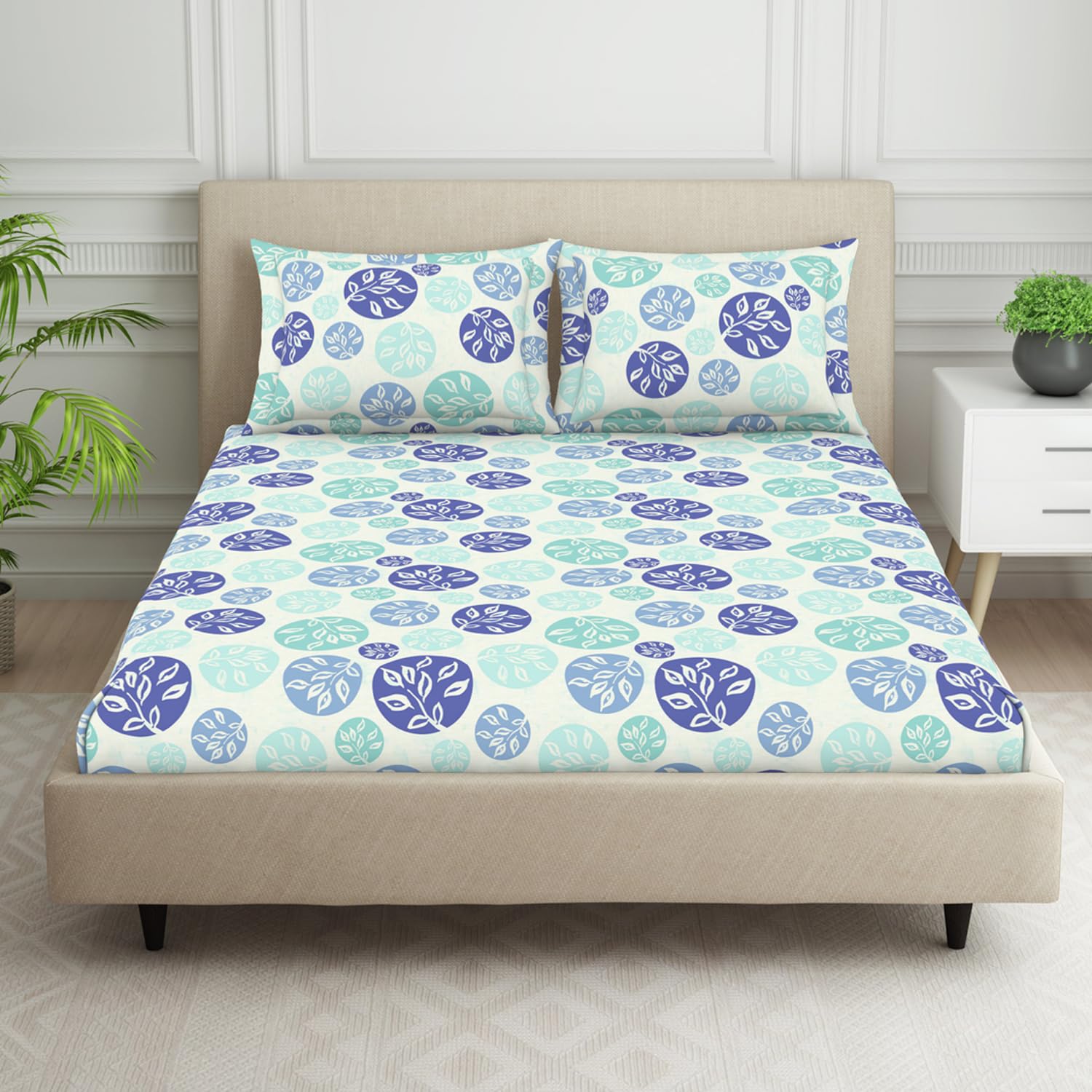 Welspun 120 TC Cotton Blend Bedsheet for Double Bed with 2 Pillow Cover | Skin Safe & Super Soft Queen Size Bed Sheet | 