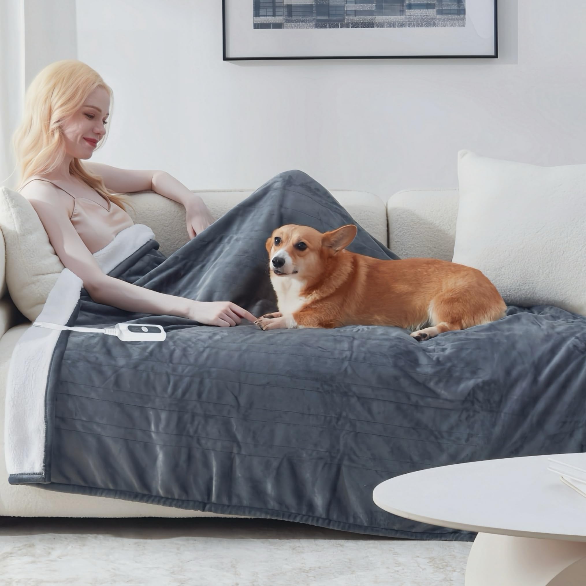 SNUGSUN Heated Blanket Throw Size, Soft and Cozy Electric Heating Blanket for Bed, Automatic Safety System 6 Heating Levels & 4 Hours Auto-Off Gift for Grandma,50