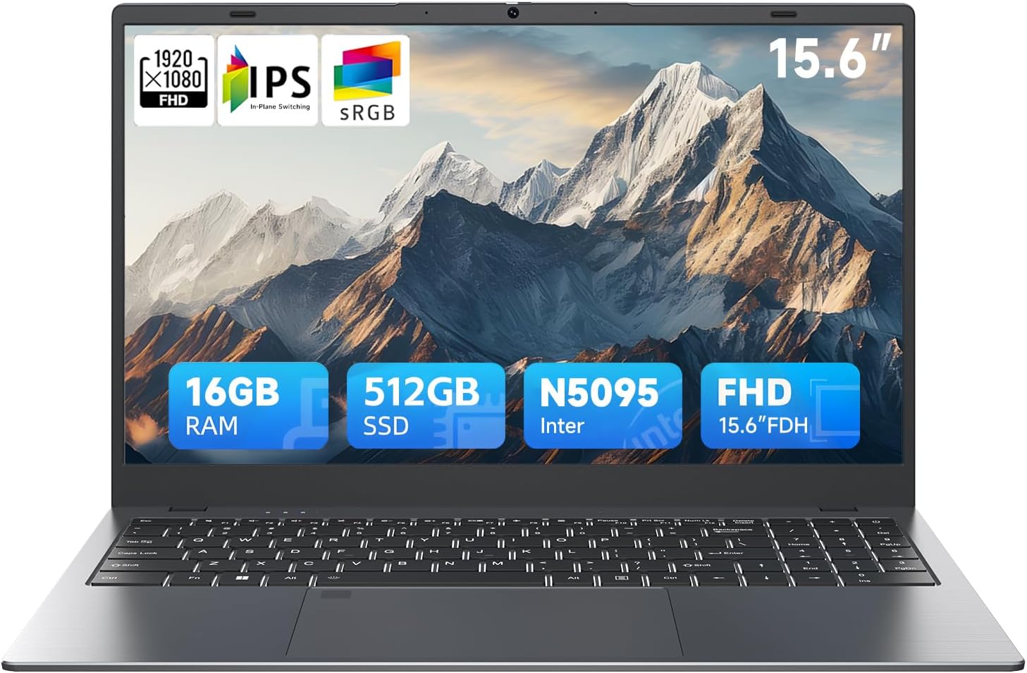 15.6" Laptop-Computer with N5095 (4C/4T, Up to 2.9GHz), 16GB RAM 512GB SSD (Up to 2TB), Win11 Pro, Backlit, Fingerprint, Type-C, HDMI, USB3.2, BT5, WiFi 5, Laptops