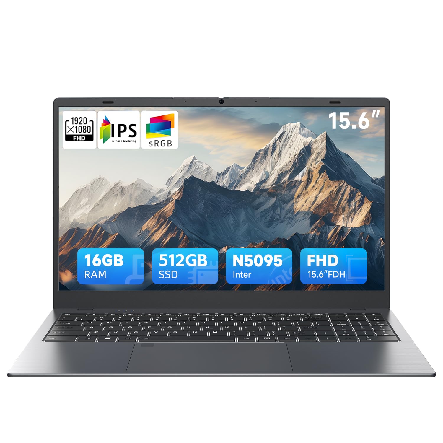 BLUEING 15.6 inch Laptop, Laptop Computer N5095 Processor (4C/4T, Up to 2.9GHz), 16GB RAM 512GB SSD(Up to 2TB), Backlit, Fingerprint, Type-C, HDMI, USB3.2, BT5, WiFi 5, Office Suite, Laptops