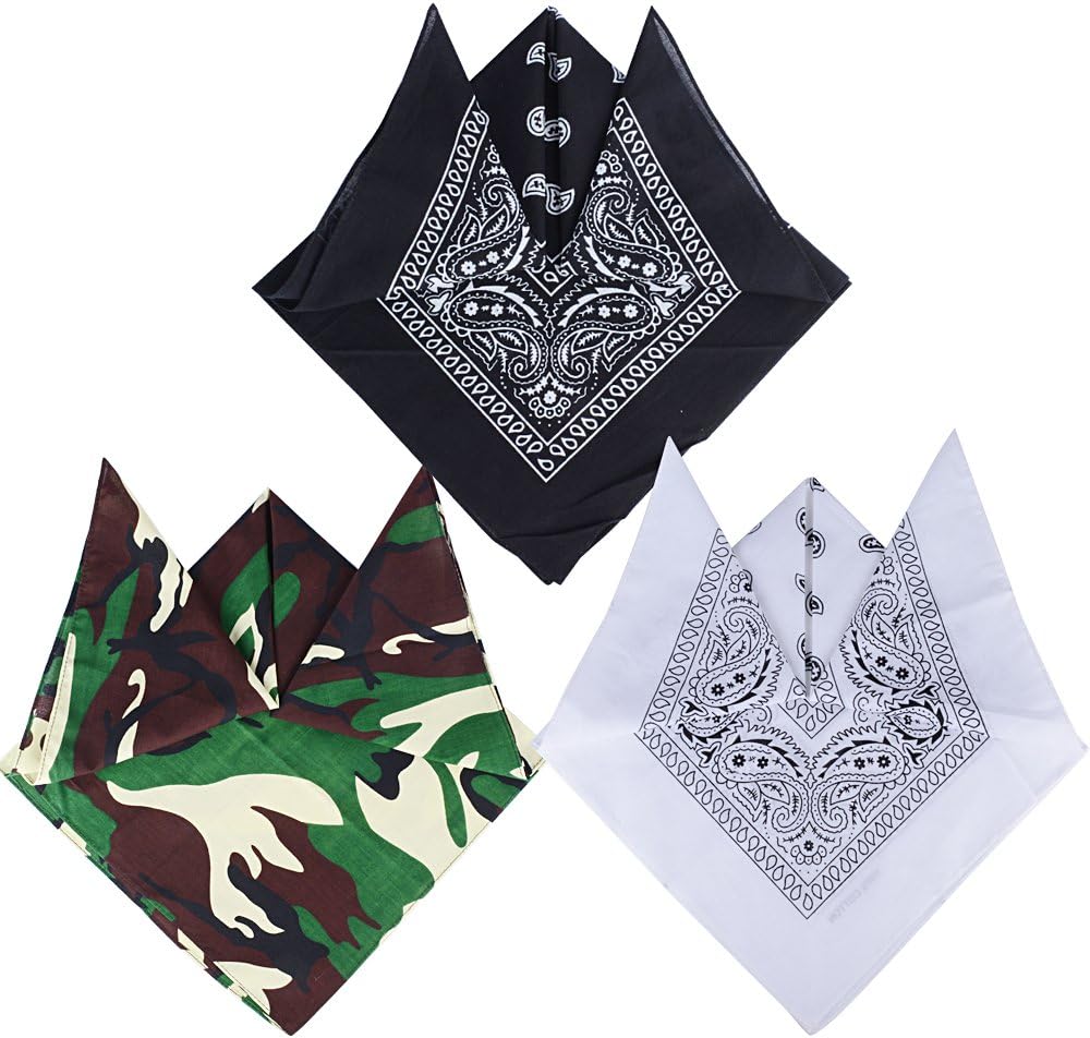 Paisley bandana head scarf, 55 cm x 55 cm, mixed colours, for women and children, 100% cotton, 3 pieces/6 pieces - Multicolour - One size