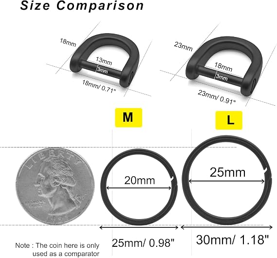 Titanium Keychain Rings for Car Key, Easy Open, Heavy Duty, Silver & Black