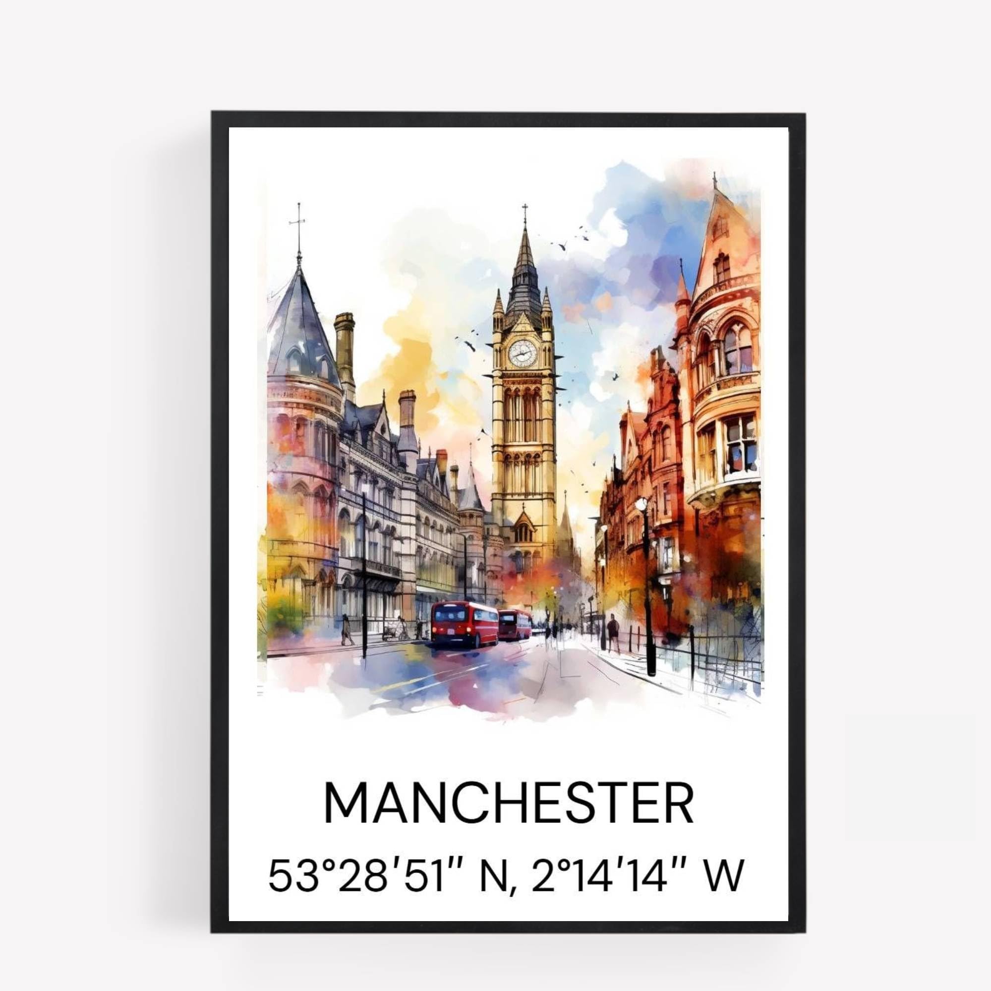 gfc manchester Cityscape Skyline Map Print Picture Poster Gift A4 UNFRAMED 1 wall art Home decor Decorating landmarks
