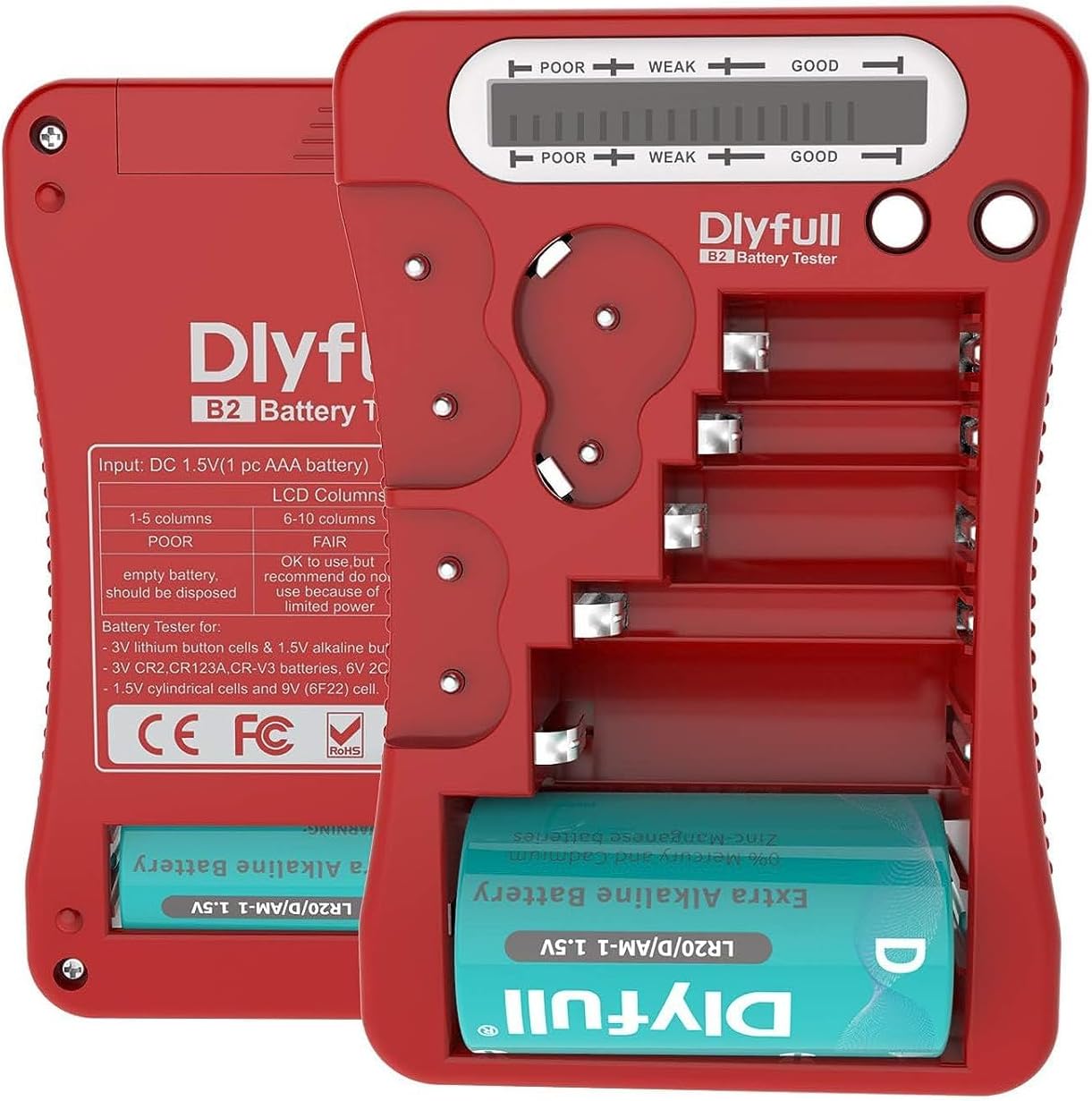 Battery Tester, LCD Display Universal Battery Checker for AA AAA C D 9V CR2032 CR123A CR2 CRV3 2CR5 CRP2 1.5V/3V Button Cell Batteries, 1x AAA Batteries Included