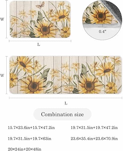 Miniatura 7 de 2 tapetes de cocina acolchados antifatiga con girasol, impermeables, antideslizantes, lavables, para interiores y exteriores, girasol en tablero