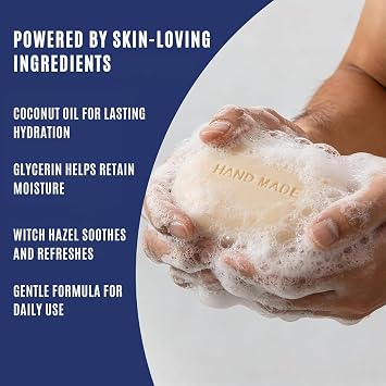 Handmade Bar Soap Set for Men, 5PC with Natural Loofah & Bamboo Holder | Moisturizing Coconut Oil Formula, Ocean Breeze & Vanilla Scent Soaps, Ideal Gift for Dad, Husband or Boyfriend