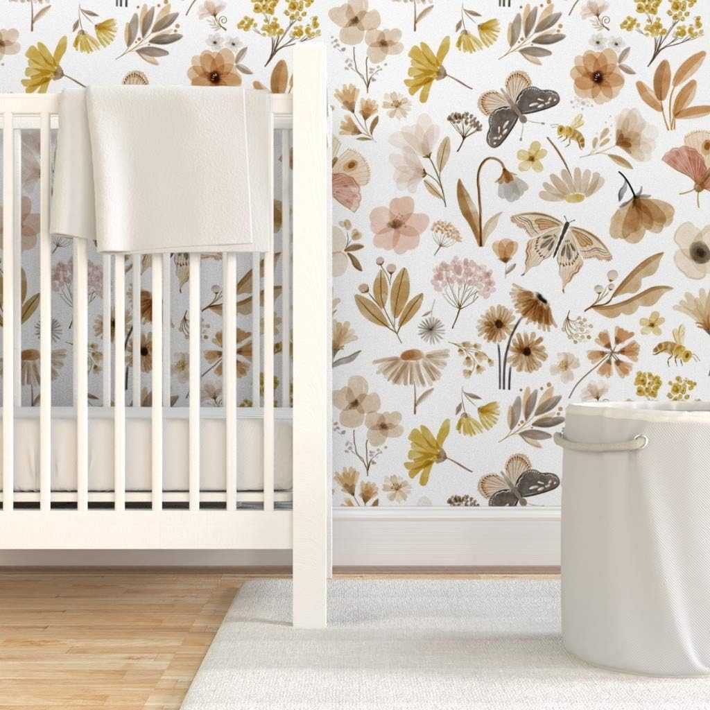Peel & Stick Wallpaper 3ft x 2ft - Gardens Flowers Butterflies Butterfly Floral Nature Spring Bees Custom Removable Wallpaper by Spoonflower