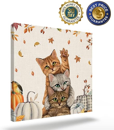 Miniatura 2 de Chucoco Otoño Granja Gato Cuadrado Pinturas al óleo sobre lienzo Arte de pared de Acción de Gracias Animales Imágenes Impreso Obras de Arte con