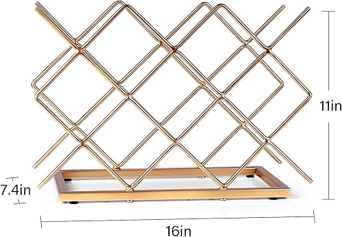 Miniatura 8 de Estante de vino para encimera, 10 botellas, moderno, de metal dorado, pequeño, soporte de vino de mesa para gabinete, despensa, almacenamiento de