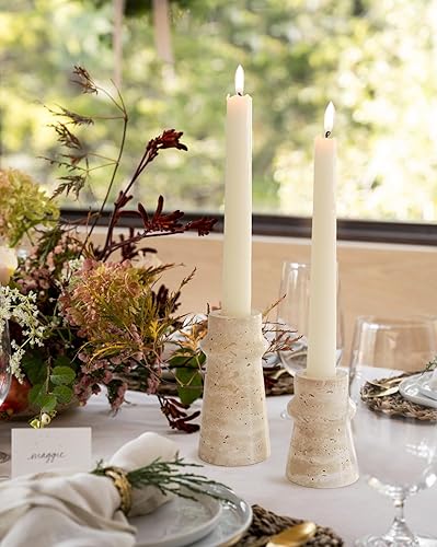 Miniatura 5 de Vixdonos Juego de 2 portavelas de piedra natural, para decoración del hogar, bodas, fiestas y centros de mesa (blanco)