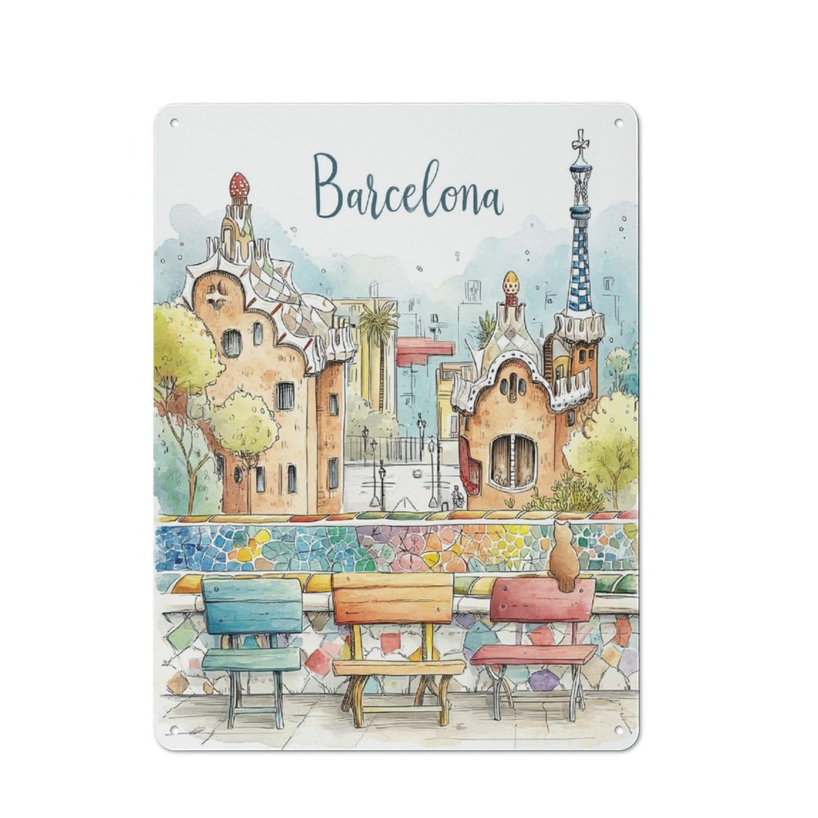 Junmoney Barcelona Artistry Tin Wall Plaque 40X30cm With For Bar Or Restaurant, Autumn Wall Decor For Hospitality Decor Collectors