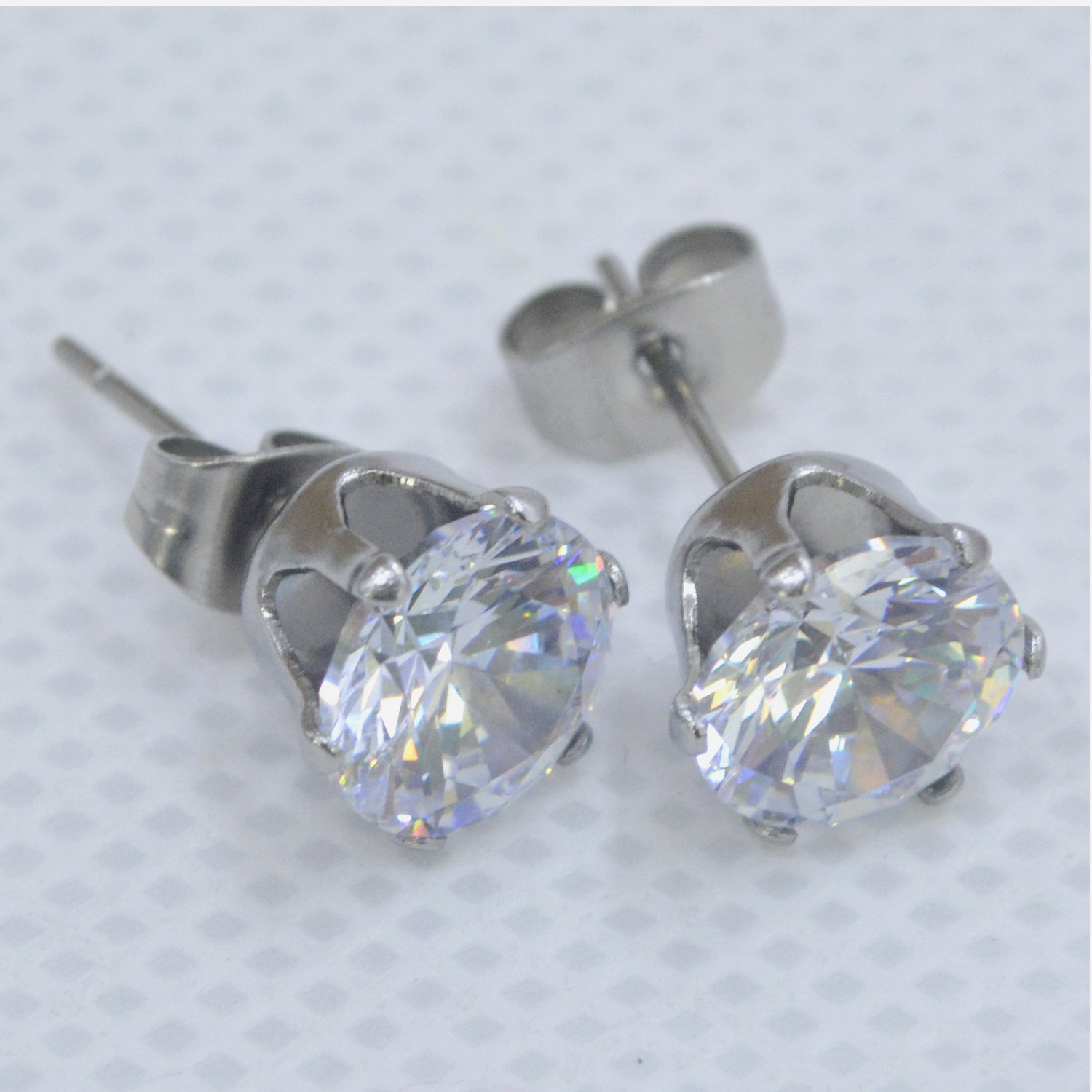 6 pares, pendientes colgantes de acero inoxidable para mujer, diamante incrustado de circona cúbico y redondo transparente, joya, pendientes perforados hipoalergénico con estrás 0.1 pulgada - 0.3 pulgada unisex, para jóvenes y mujeres, plata 5