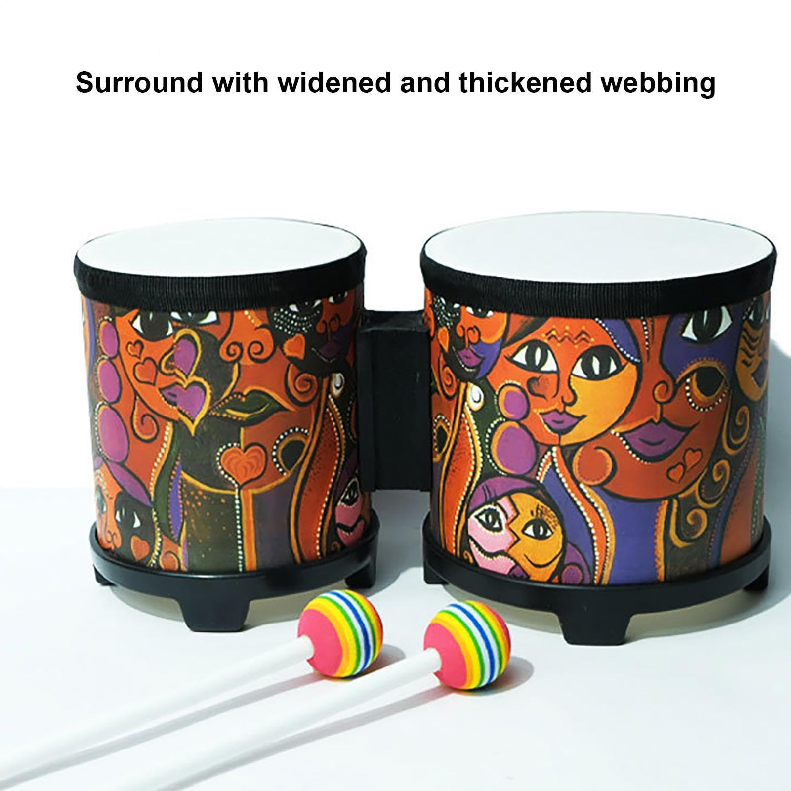 Bongo Drums Adulti, Bongo Tamburo | Strumento a percussione per bambini | tamburo musicale | Set di batteria per bambini, strumenti musicali in legno fatti a mano con 2 bacchette colorate, regalo di