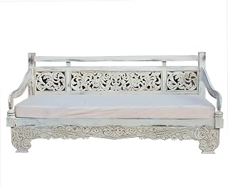 A.S Industries - Cama de jardín indio de Bali tallada a mano, color blanco, 78.7 pulgadas, decoración del hogar