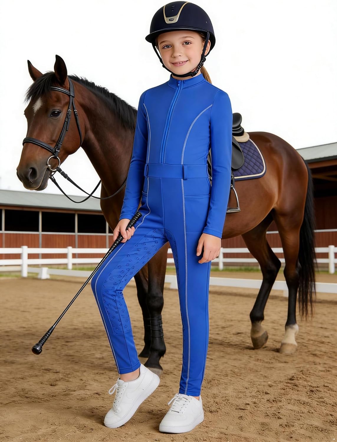 Kids Equestrian Class Uniforms Full Seat Anti-slip Horse Riding Jumpsuit for Horse Training & Lessons