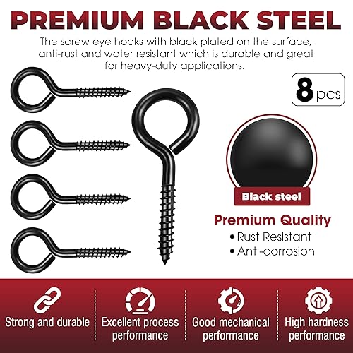 Miniatura 2 de 8 PIEZAS Ojales de Tornillo, Ganchos de Ojal Negros de 3.2 Pulgadas Tornillo Autorroscante de Ojal, Perno de Ojal Resistente para Madera Asegurando