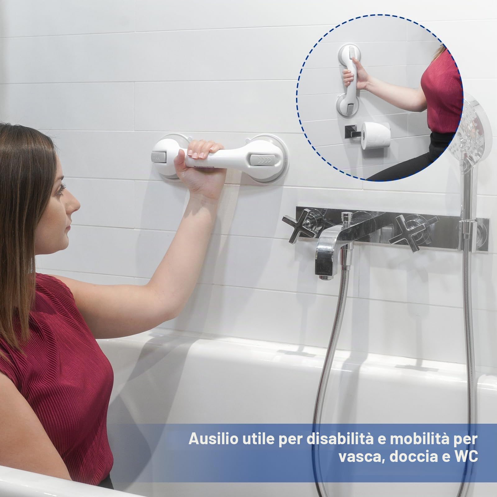 Newthinking Maniglie Ventosa da Bagno 30cm, Doccia Anziani Maniglia con Ventosa, Maniglione Ventosa Bagno per Anziani Disabili, 1 Pezzi