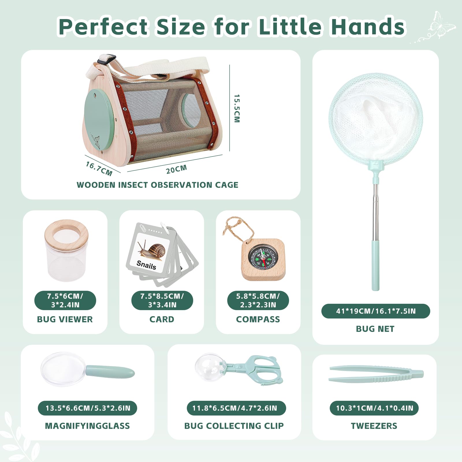 Kit Exploration Enfant Jouets, Observation Insectes Enfant avec Attrape Insecte, Boîte à Insectes, Filet Papillon, Loupe, Cadeau d'exploration de la Nature et d'aventure pour Garçons Filles