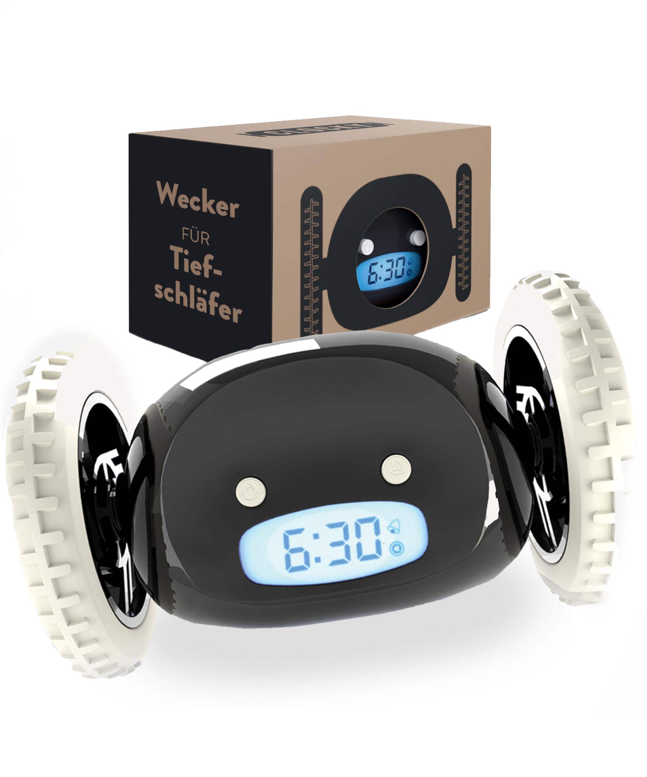CLOCKY Lauter Wecker Digital Wecker Laut für tiefschläfer Erwachsene Jugendliche Lustig für schwerhörige schwere Schläfer auf Rädern Weglaufen Fahrender Springen Wegrollen Lustiges Geschenk (Schwarz)