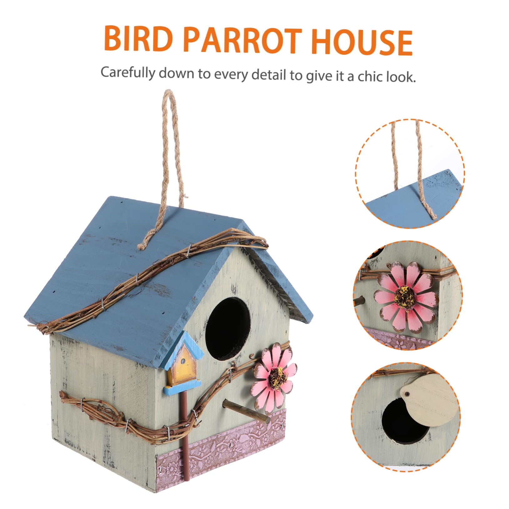 Holz Vogelhaus Wildvogelhaus zum Aufhängen Garten Papageien Futterstelle mit Schutzdach Grün Gartendekoration Vogelbeobachtung Terrassen Nistkasten