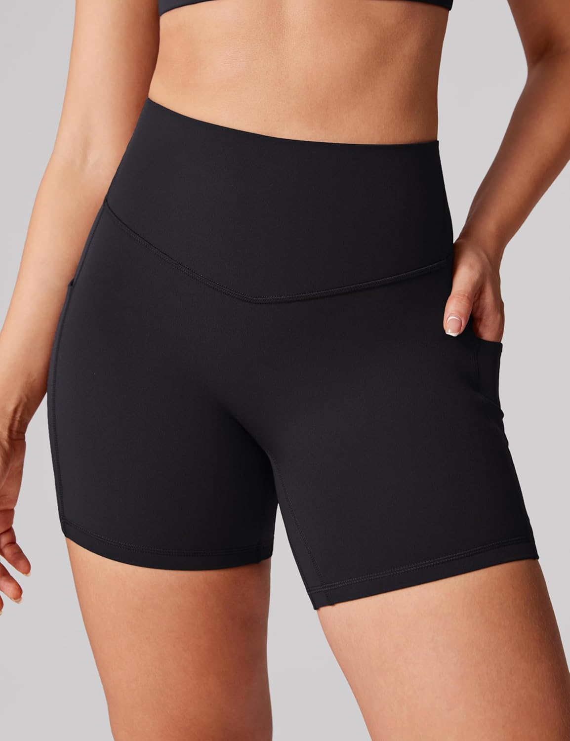 Hugcurve No Front Seam High Waisted Biker Shorts Women with Pockets 5 Inches Tummy Control Buttery Soft Yoga Pants Gym - Image 3