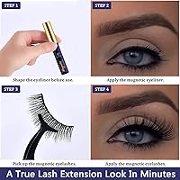 Vista 4 de Pestañas magnéticas 3D con delineador de ojos, pestañas magnéticas de ojo de gato de aspecto natural con 4 tubos de forro, impermeables, de larga