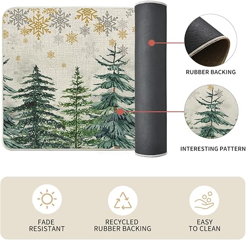 Miniatura 5 de Artoid Mode Juego de 2 tapetes de cocina de Navidad con árboles de Navidad, ciervos, copos de nieve, decoración del hogar, alfombras de cocina de