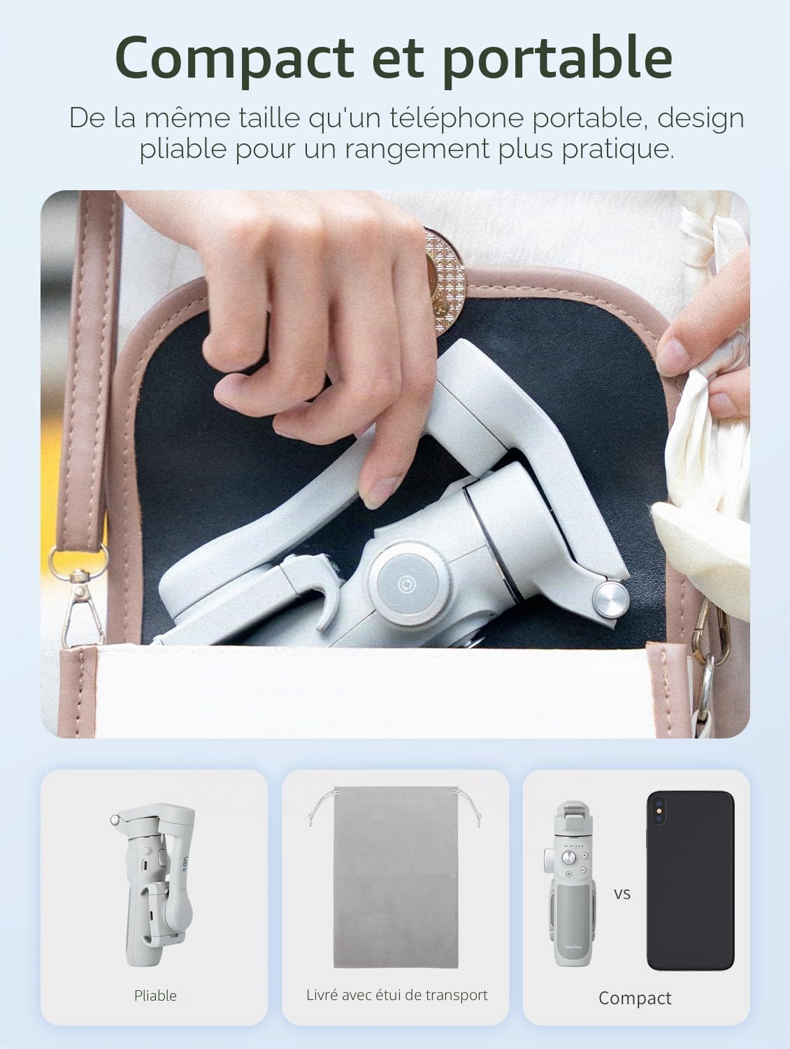 FeiyuTech Vimble 4 Stabilisateur Smartphone,Suivi 4.0 AI,Stabilisateur iPhone Pliable à 3 Axes pour VLOG,Reels,Youtube&TikTok,Live Stream,Compatible iPhone/Android,Barre d'extension Intégrée