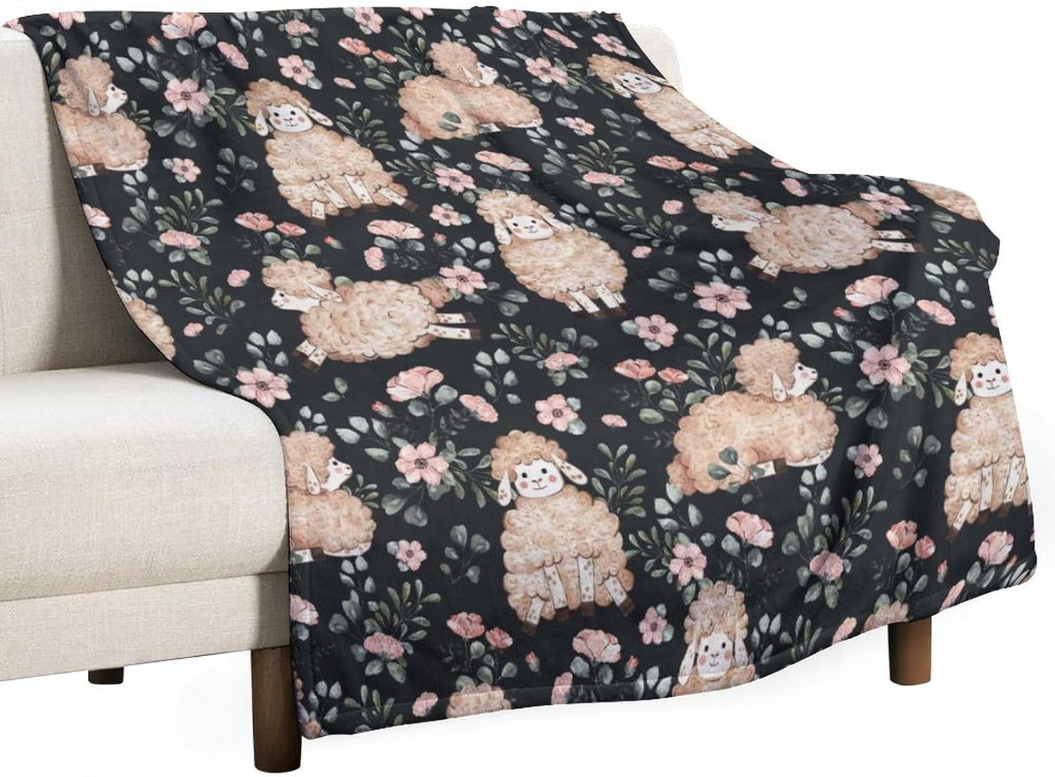 Cute Sheep Blanket Abstract Aesthetic Hand Drawn Sheep Cute Animal Black White Art Print Soft Cozy Lightweight Throw Blanket for Bedroom Living Room Dorm Chair Sofa Travel 60x80in