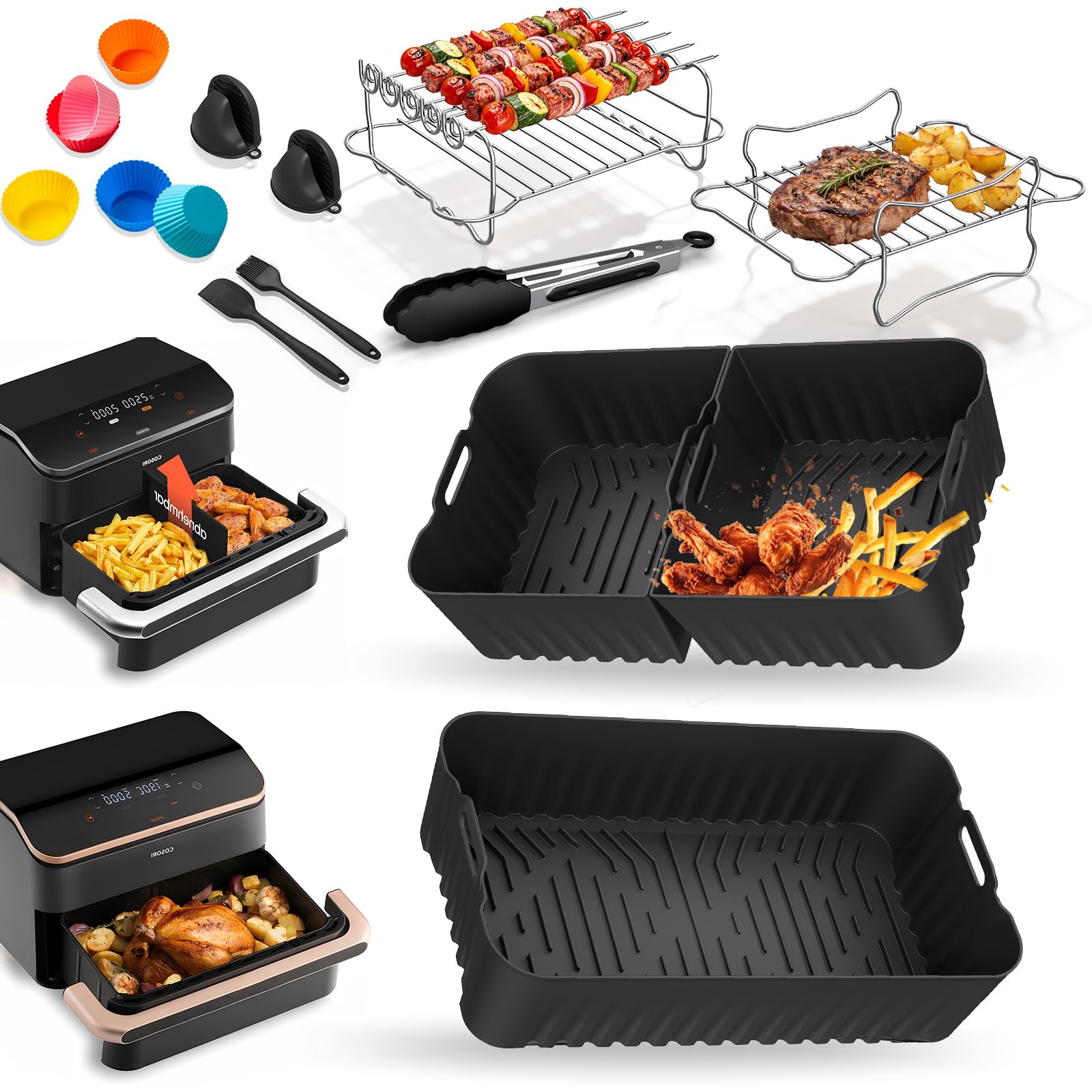 Accesorios Freidora de Aire para COSORI Freidora de Aire Dual Blaze TwinFry 10L, 22 Piezas COSORI 10L Freidora de Aire Accesorios, Molde Silicona Freidora de Aire, Parrilla | Airfryer - Molde de silicona reutilizable, para freidora de aire caliente COSORI, 2 cámaras, 10 L, 1 x 10 l y 2 x 5 L
