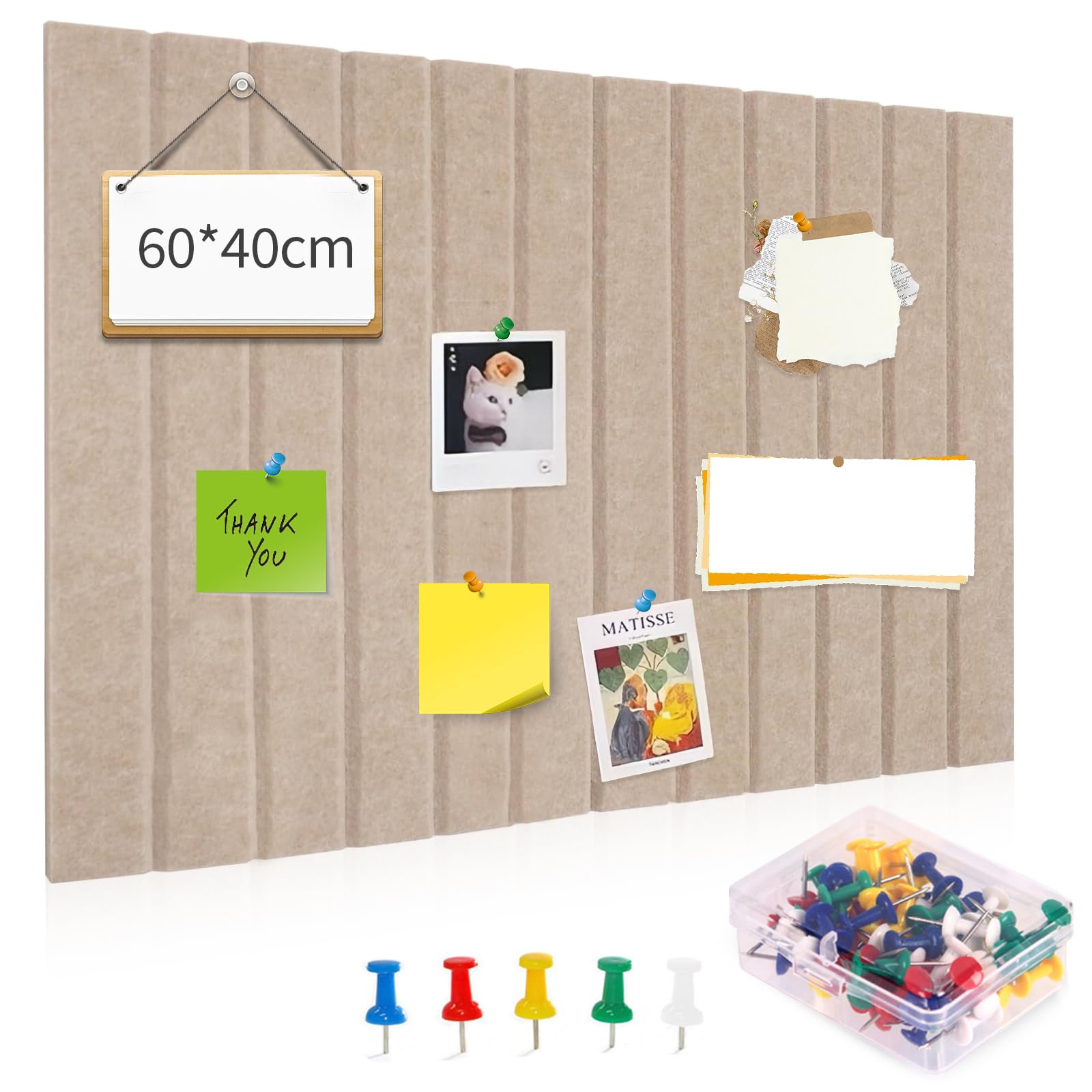 60 x 40cm Cork Board, 9mm Thick Decorative Felt Boards with 50 Push Pins Foldable Notice Pin Board with Adhesive Sticker Bulletin Boards for Office Home Classroom (Camel)