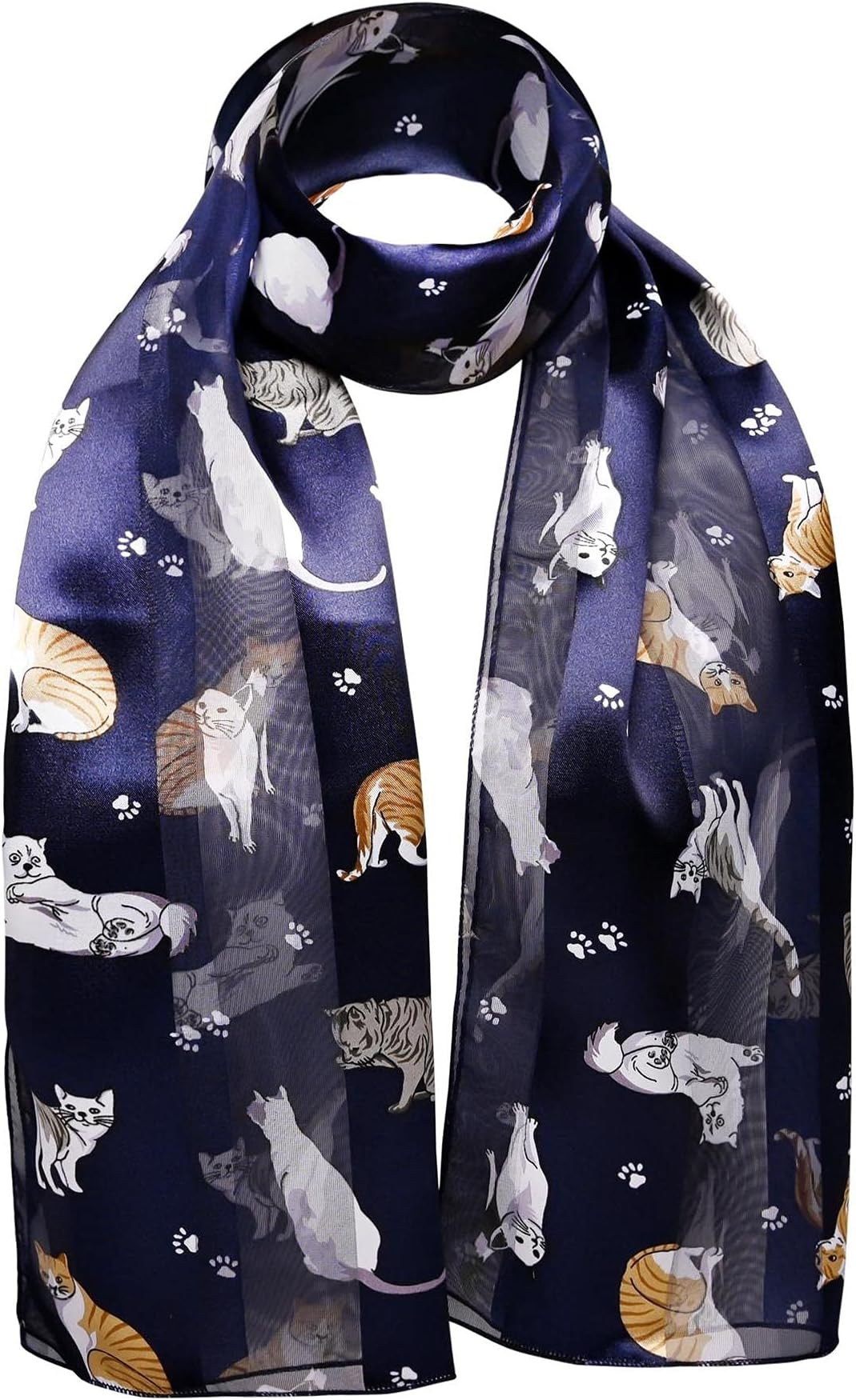 Basic Sense Cat Print Scarf Lightweight Satin Silky Striped Neck Scarves