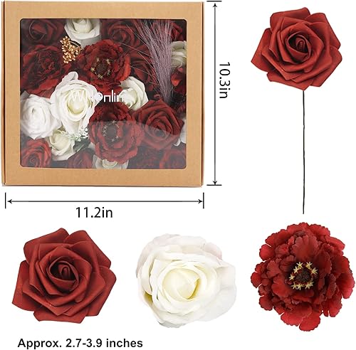 Miniatura 2 de Whonline 20 piezas de rosas artificiales color burdeos para el día de San Valentín, ramos de boda, centros de mesa, arreglos para decoración del