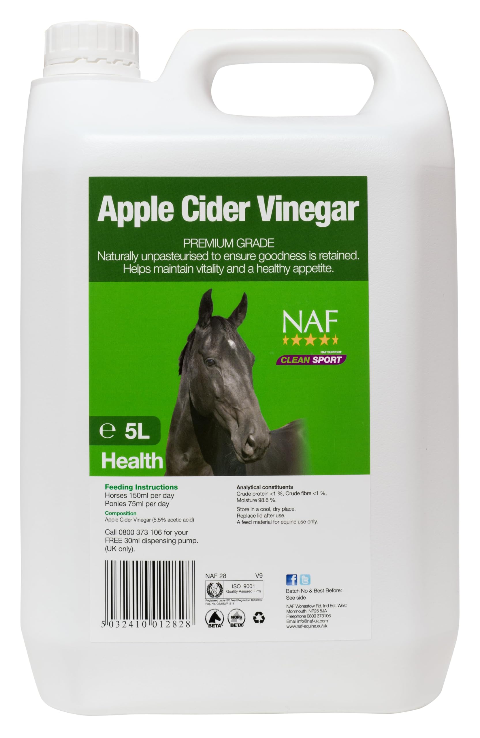 Naf Apple Cider Vinegar For Horses - Litre Bottle Size 2.5