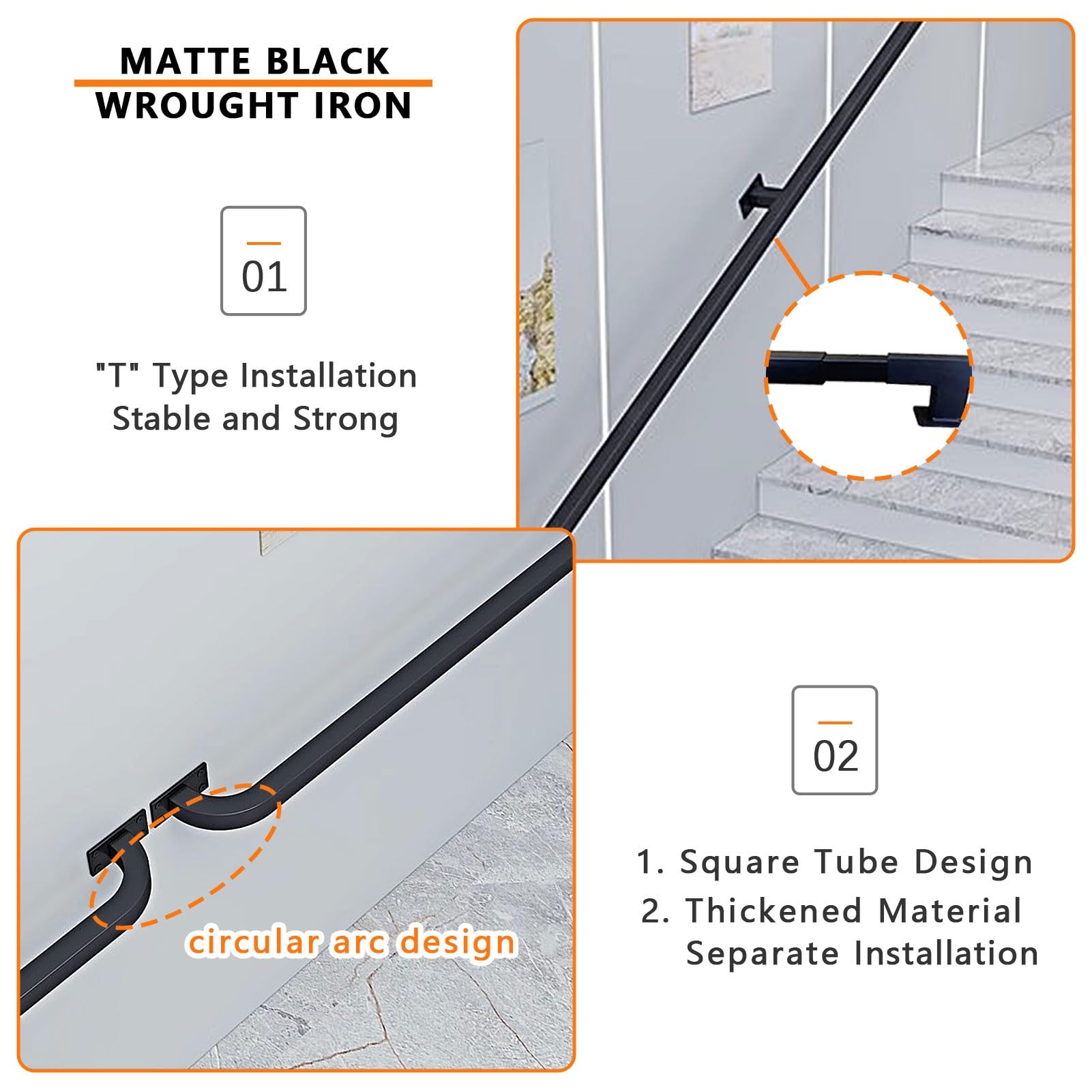 Amazon | モダンなアイアン手すりセット、屋内階段用手すり、デッキ