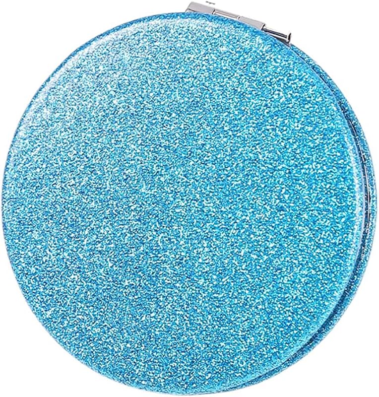 Espelho compacto dobrável mpowtech azul com aumento 1x/2x e acabamento em couro PU