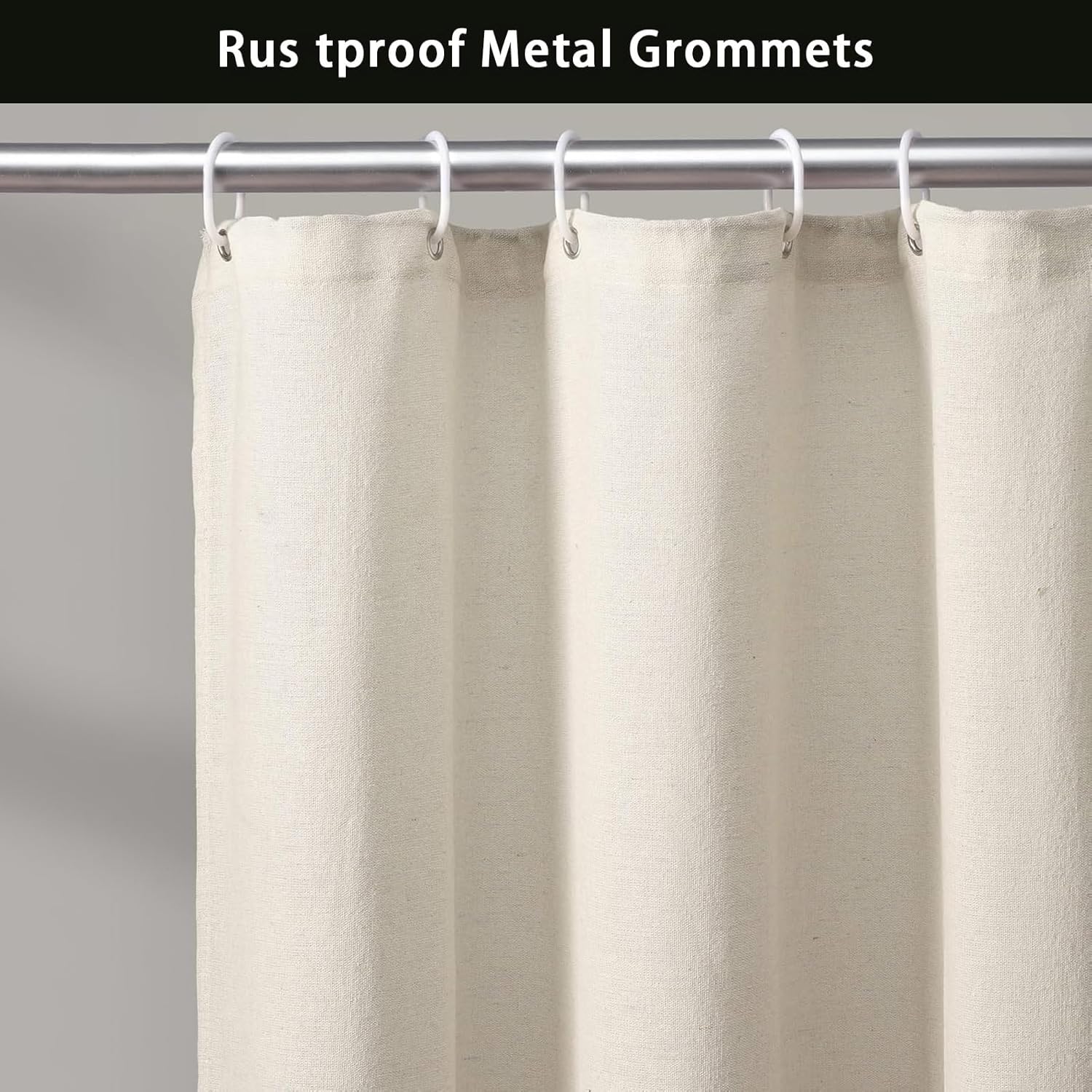 Farmhouse Shower Curtain Linen Button Woven Fabric Country Rustic Western, Cream & Green 72" W x 84" L