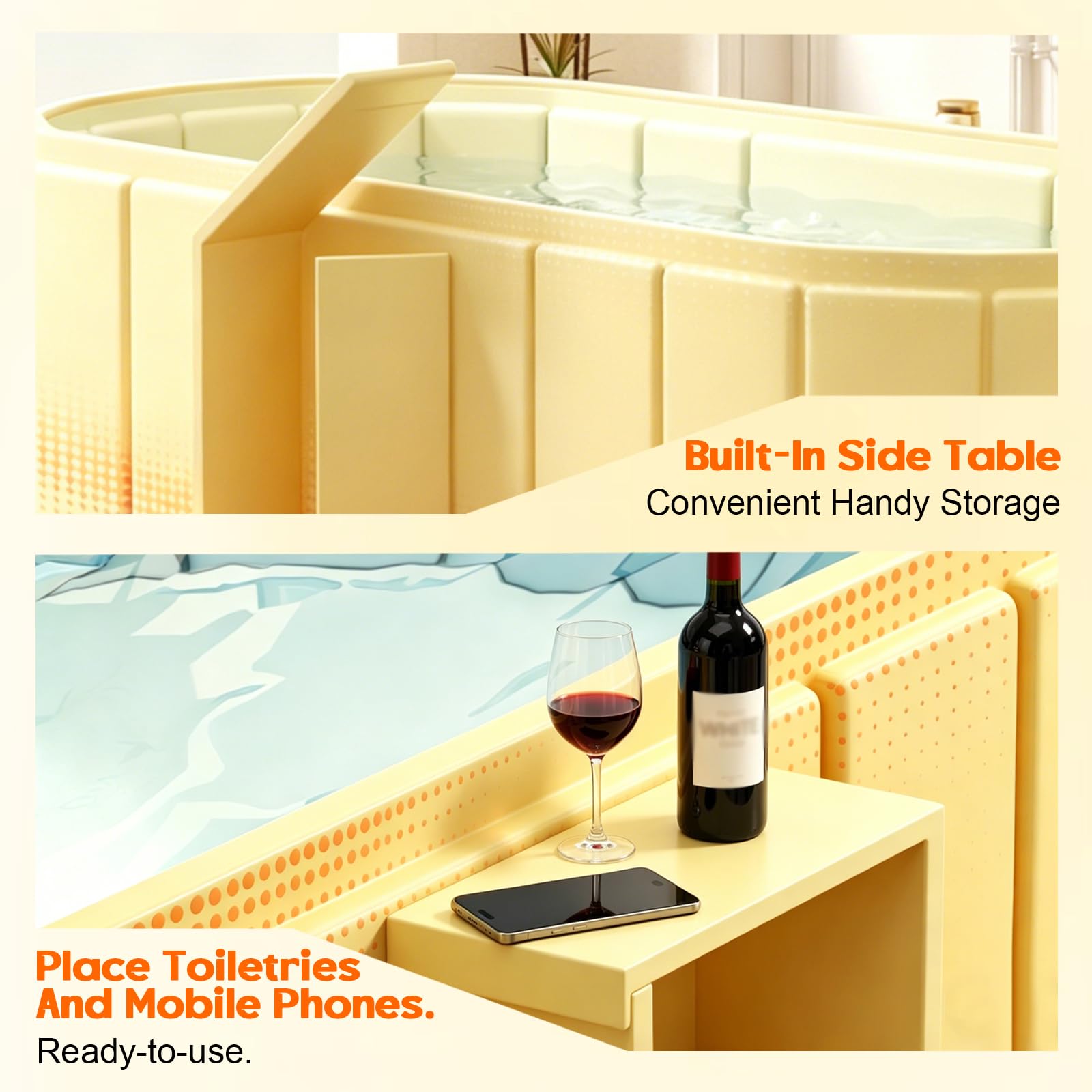 Faltbare Badewanne Erwachsene, Tragbare Faltbare Badewanne mit Ablage 150 cm, Für 2 Personen, 5-Schicht-Isolierung, 2-in-1 Eisbad & Heiß-SPA, Für Dusche, Garten, Camping & Wohnmobil