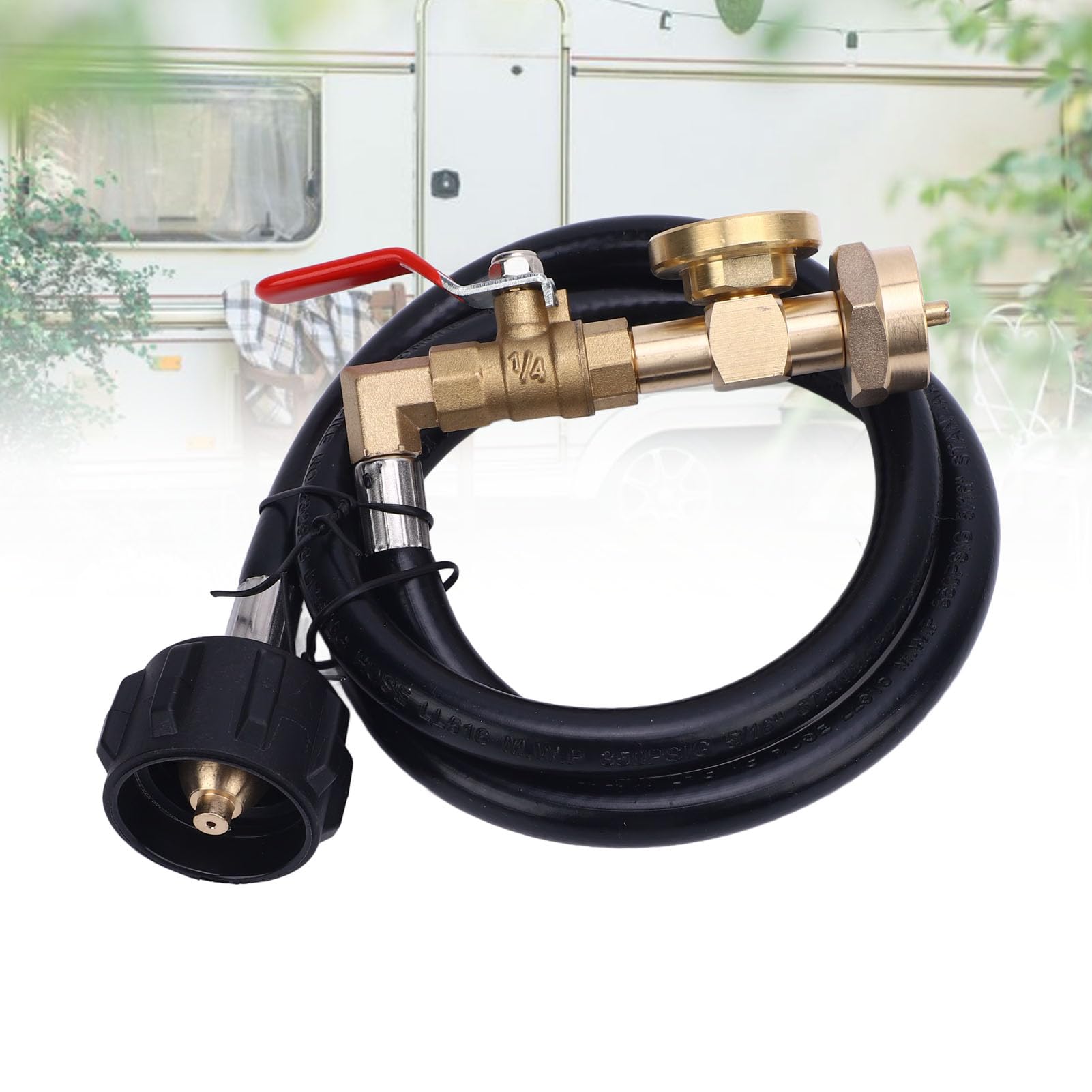 RV Gas Refill Adapter Hose with Gauge and ON Off Control Valve 3 Feet Gas Tank Extension Hose for 1 Lb Gas Tank — view 6
