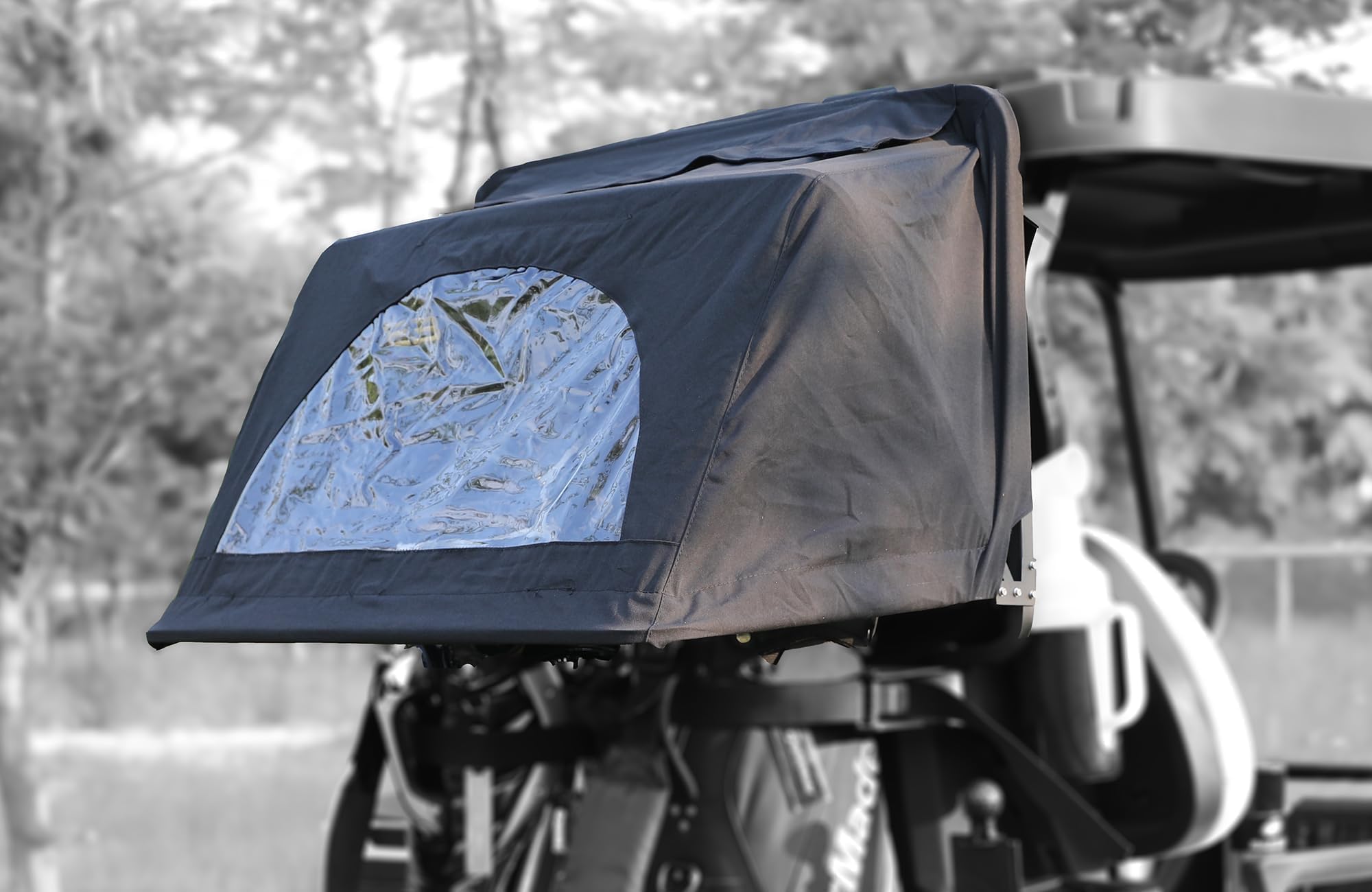 JOEEGO Funda universal para carrito de golf trasera con soporte, se adapta a los modelos de coche club, EZGO, Yamaha de 2 plazas, cubierta de lluvia plegable (negro)