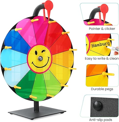 Miniatura 3 de Rueda de premio de color de 12 pulgadas, juego de la fortuna de 12 ranuras, actividades de vacaciones, fiesta, aula o educación en el hogar, patrón