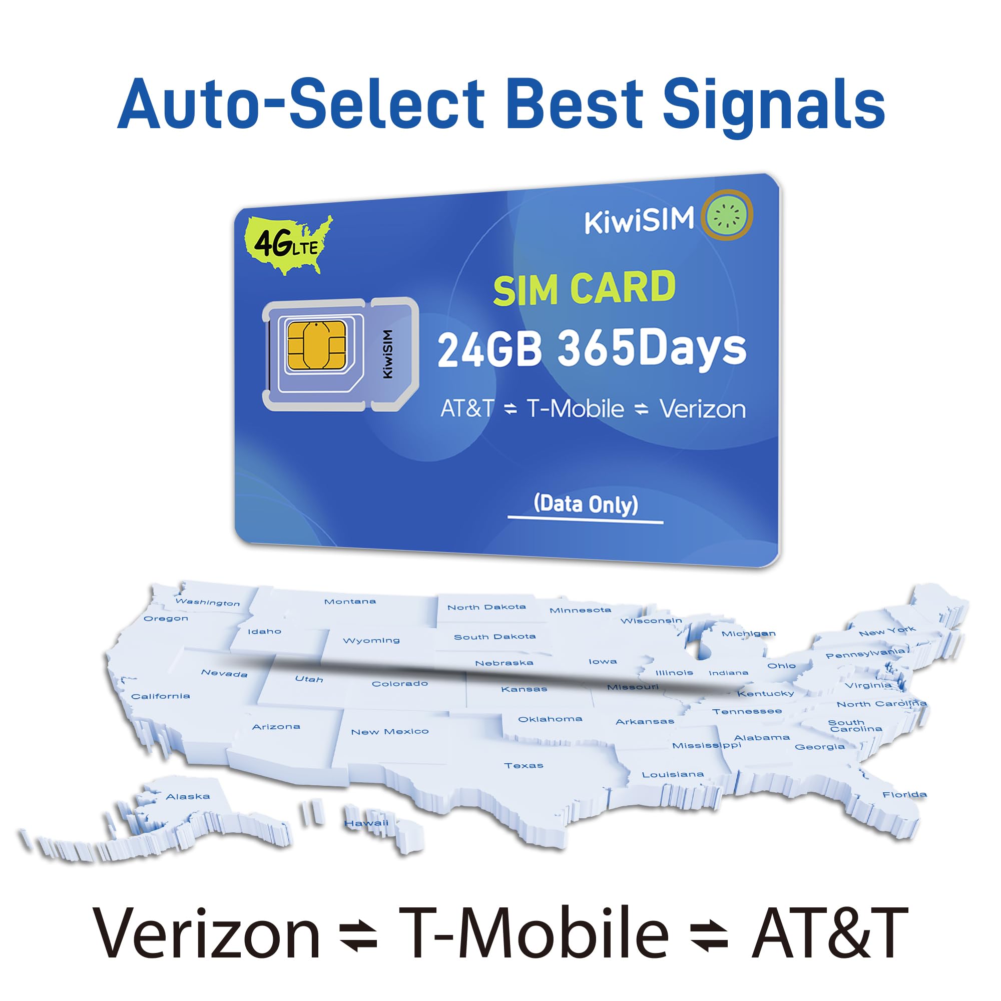 KiwiSIM Carte SIM prépayée, cartes de données 4G LTE, carte Iot préchargée avec 24 Go de données de 365 jours, prise en charge de la carte SIM britannique pour Vodafone Three O2, carte SIM uniquement