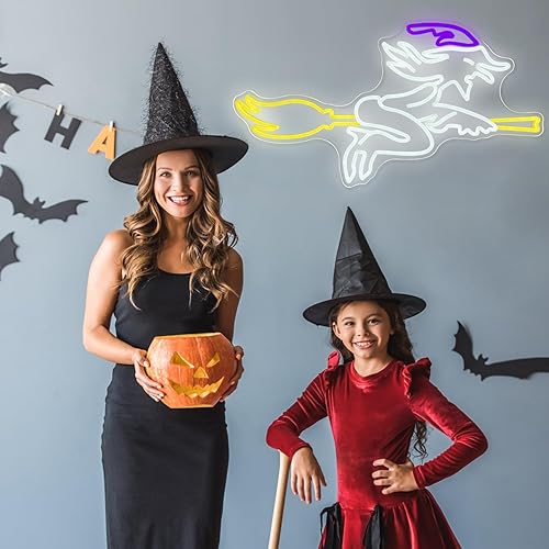 Miniatura 4 de Letrero de neón de Halloween A Witch Riding a Broom para habitación, bar, Navidad, Halloween, fiesta de cumpleaños, letrero de luz LED de neón,