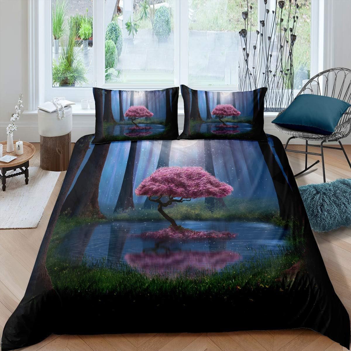 Parure de lit paysage forestier 260X240 cm en microfibre premium imprimé 3D
